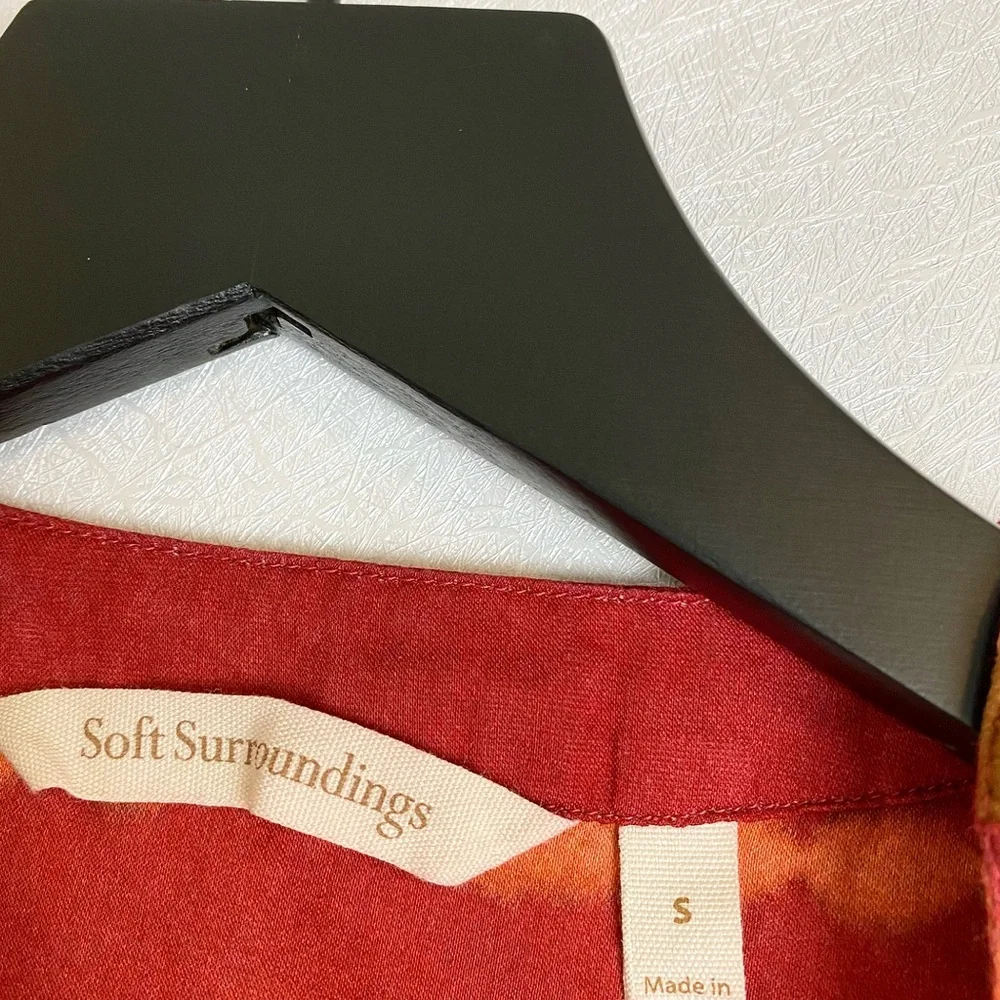 Soft Surroundings Silk Shibori Dye Brick Red Rust Duster Cardigan Suede Cotton